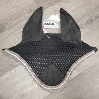 Crochet Ear Bonnet Fly Veil, x2 piping *gc/fair, faded, v.curled edges, hairy, discolored inside
