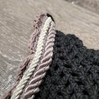 Crochet Ear Bonnet Fly Veil, x2 piping *gc/fair, faded, v.curled edges, hairy, discolored inside