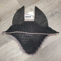Crochet Ear Bonnet Fly Veil, x2 piping *gc/fair, faded, v.curled edges, hairy, discolored inside
