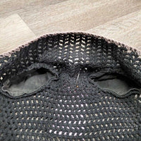 Crochet Ear Bonnet Fly Veil, x2 piping *gc/fair, faded, v.curled edges, hairy, discolored inside