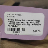 Sticky Full Seat Breeches *xc/like new, seat rip, older, mnr undone seam stitching