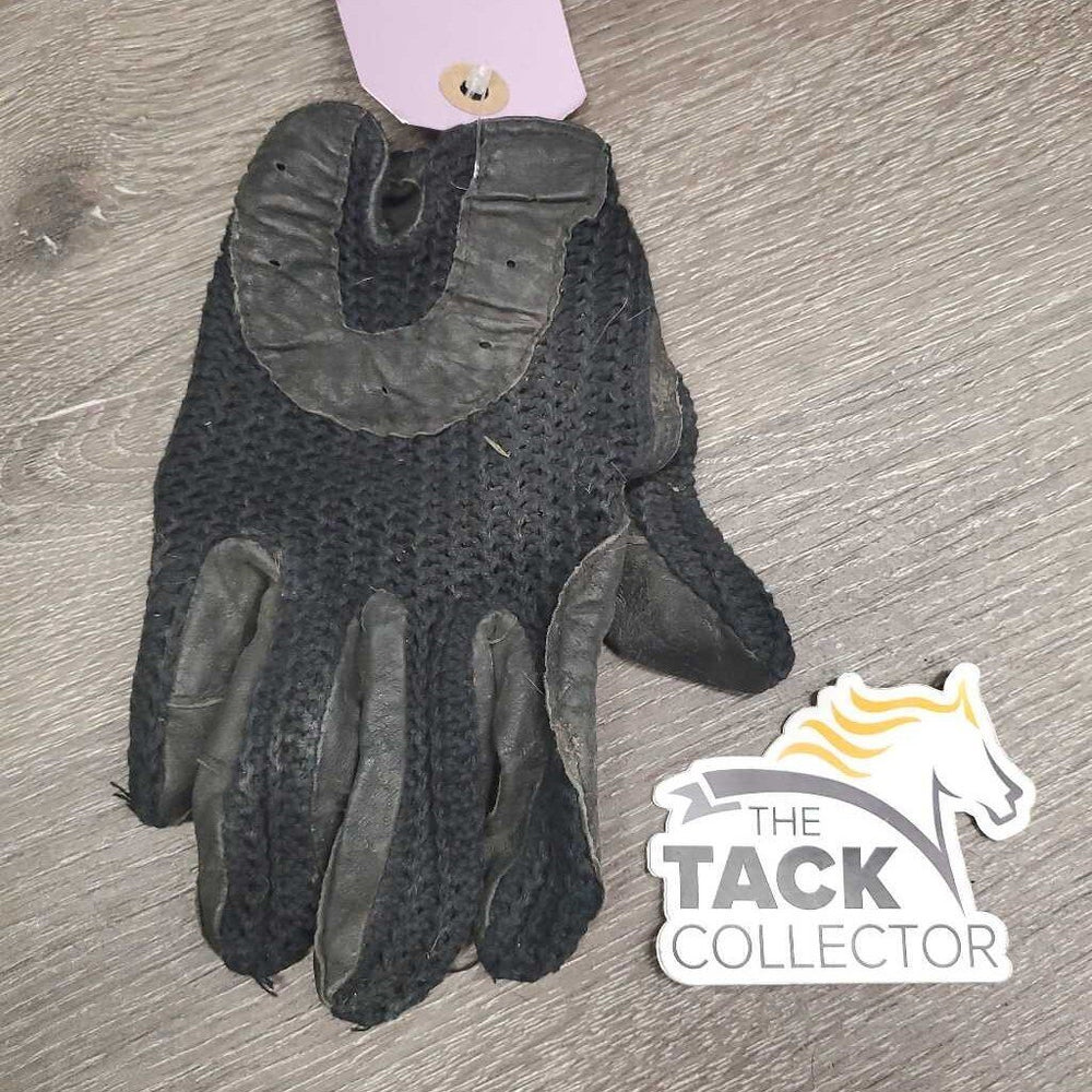 1 ONLY - RIGHT Crochet & Leather Gloves *gc, faded, creased, mnr rubs, dirt, hair