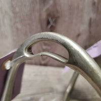 Vintage Angled Stirrup Irons *gc, No Grips, older, gunk, stains, oxidized *CRACKS