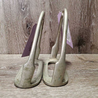 Vintage Angled Stirrup Irons *gc, No Grips, older, gunk, stains, oxidized *CRACKS
