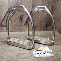 Fine Hvy Stirrup Irons, cheese grater grips *vgc, clean & mnr dirt/residue, scratches, loose/clangy grips
