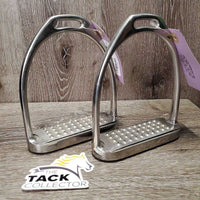 Fine Hvy Stirrup Irons, cheese grater grips *vgc, clean & mnr dirt/residue, scratches, loose/clangy grips
