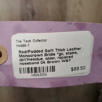 Rsd/Padded Soft Thick Leather Monocrown Bridle *gc, stains, dirt?residue, older, repaired noseband
