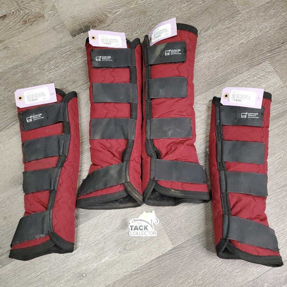 Front & Hind Shipping Boots, Fleece Lined *gc, hairy velcro, older, clean, rubs, faded edges, stain