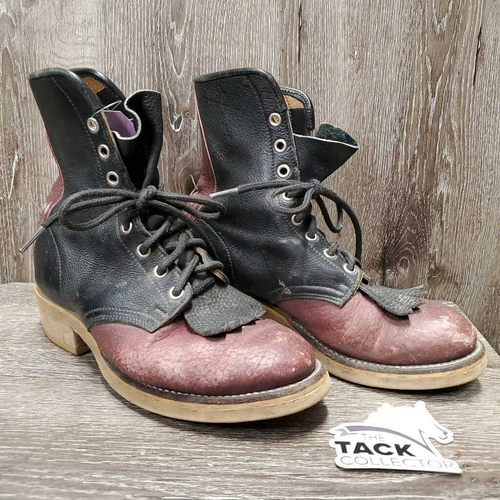 Hvy Lace Up Western Roper Boots, laces *gc, rubs, faded, scrapes, peeled edges, older