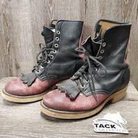 Hvy Lace Up Western Roper Boots, laces *gc, rubs, faded, scrapes, peeled edges, older
