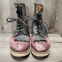 Hvy Lace Up Western Roper Boots, laces *gc, rubs, faded, scrapes, peeled edges, older
