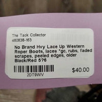 Hvy Lace Up Western Roper Boots, laces *gc, rubs, faded, scrapes, peeled edges, older
