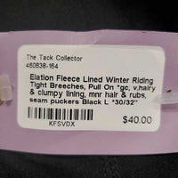 Fleece Lined Winter Riding Tight Breeches, Pull On *gc, v.hairy & clumpy lining, mnr hair & rubs, seam puckers
