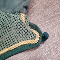 Crochet Fly Veil Ear Bonnet *gc, clean, older, faded, discolored, piping rubs, threads: pulls, breaking & holes