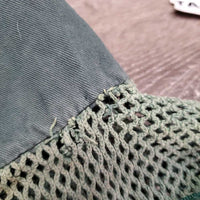 Crochet Fly Veil Ear Bonnet *gc, clean, older, faded, discolored, piping rubs, threads: pulls, breaking & holes