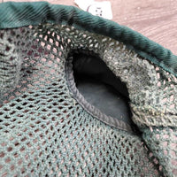 Crochet Fly Veil Ear Bonnet *gc, clean, older, faded, discolored, piping rubs, threads: pulls, breaking & holes