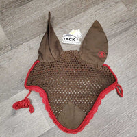 Crochet Fly Veil Ear Bonnet, string *gc, clean, mnr faded, stain & hair, v.curled edges, older