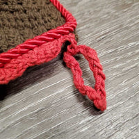 Crochet Fly Veil Ear Bonnet, string *gc, clean, mnr faded, stain & hair, v.curled edges, older