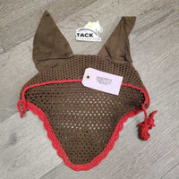 Crochet Fly Veil Ear Bonnet, string *gc, clean, mnr faded, stain & hair, v.curled edges, older
