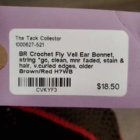 Crochet Fly Veil Ear Bonnet, string *gc, clean, mnr faded, stain & hair, v.curled edges, older
