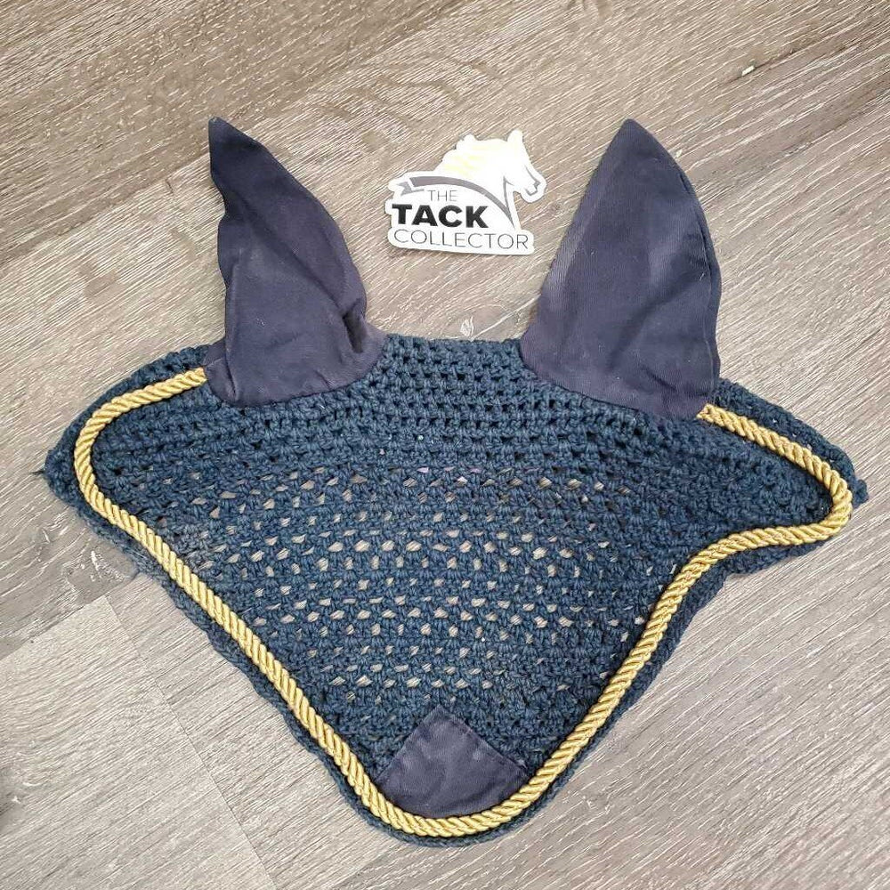 Crochet Fly Veil Ear Bonnet *gc, clean, dingy, cut string, curled edges, mnr stains, puckered, ?shrunk