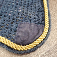 Crochet Fly Veil Ear Bonnet *gc, clean, dingy, cut string, curled edges, mnr stains, puckered, ?shrunk
