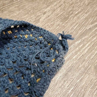 Crochet Fly Veil Ear Bonnet *gc, clean, dingy, cut string, curled edges, mnr stains, puckered, ?shrunk