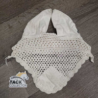 Crochet Fly Veil Ear Bonnet *gc, clean, dingy, cut string, curled edges, mnr stains, puckered, ?shrunk
