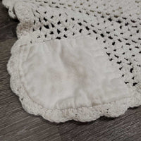 Crochet Fly Veil Ear Bonnet *gc, clean, dingy, cut string, curled edges, mnr stains, puckered, ?shrunk