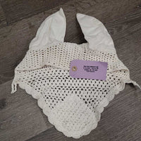 Crochet Fly Veil Ear Bonnet *gc, clean, dingy, cut string, curled edges, mnr stains, puckered, ?shrunk