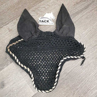 Crochet Fly Veil Ear Bonnet *gc, clean, cut string, stains, v.curled edges, puckered, ?shrunk, rubs, pills, hairy
