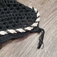 Crochet Fly Veil Ear Bonnet *gc, clean, cut string, stains, v.curled edges, puckered, ?shrunk, rubs, pills, hairy
