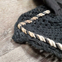 Crochet Fly Veil Ear Bonnet *gc, clean, cut string, stains, v.curled edges, puckered, ?shrunk, rubs, pills, hairy