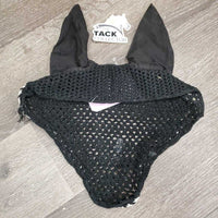 Crochet Fly Veil Ear Bonnet *gc, clean, cut string, stains, v.curled edges, puckered, ?shrunk, rubs, pills, hairy