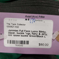 Full Face Lycra Slinky, zipper, buckle *vgc, hairy & dirty, mnr loose buckle
