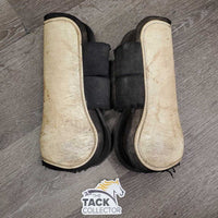 Pr Open Front Boots *fair, filthy, discolored, torn edges, 1 squished, older
