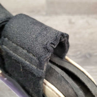 Pr Open Front Boots *fair, filthy, discolored, torn edges, 1 squished, older
