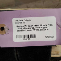 Pr Open Front Boots *fair, filthy, discolored, torn edges, 1 squished, older
