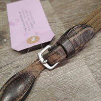 Pr Cotton Web Reins, buckles *gc/fair, rubs, twist, clean & dirty, scrapes, snags, stiff, dry, thin?chewed edge