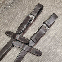 Pr Cotton Web Reins, buckles *gc/fair, rubs, twist, clean & dirty, scrapes, snags, stiff, dry, thin?chewed edge
