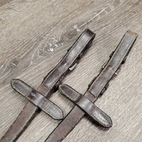 Pr Cotton Web Reins, buckles *gc/fair, rubs, twist, clean & dirty, scrapes, snags, stiff, dry, thin?chewed edge
