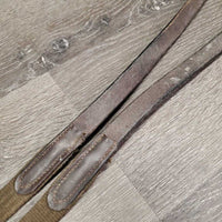 Pr Cotton Web Reins, buckles *gc/fair, rubs, twist, clean & dirty, scrapes, snags, stiff, dry, thin?chewed edge

