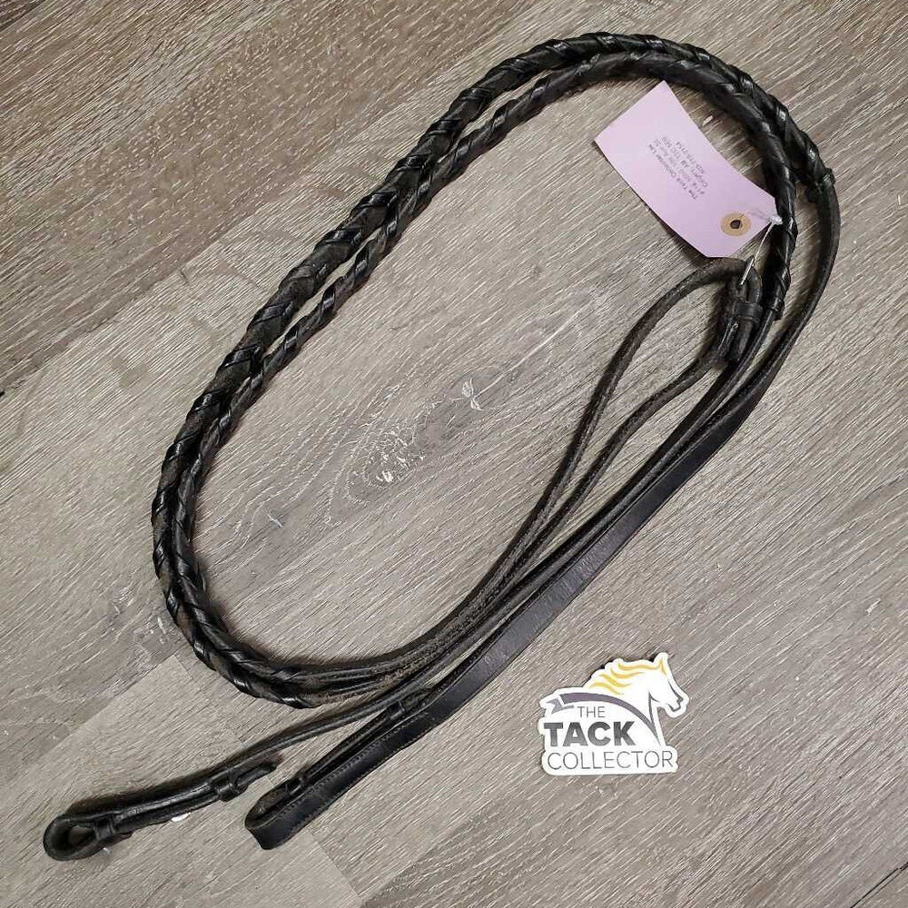 Pr Thick Braided Reins *gc/fair, rough back, v.scraped, dirt, stiff, dry