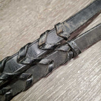 Pr Thick Braided Reins *gc/fair, rough back, v.scraped, dirt, stiff, dry
