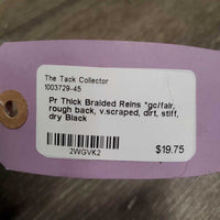 Pr Thick Braided Reins *gc/fair, rough back, v.scraped, dirt, stiff, dry
