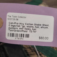 Hvy Cotton Stable Sheet, 0 legs/tail *gc, stains, hair, shrunk, puckers, mnr holes, hair