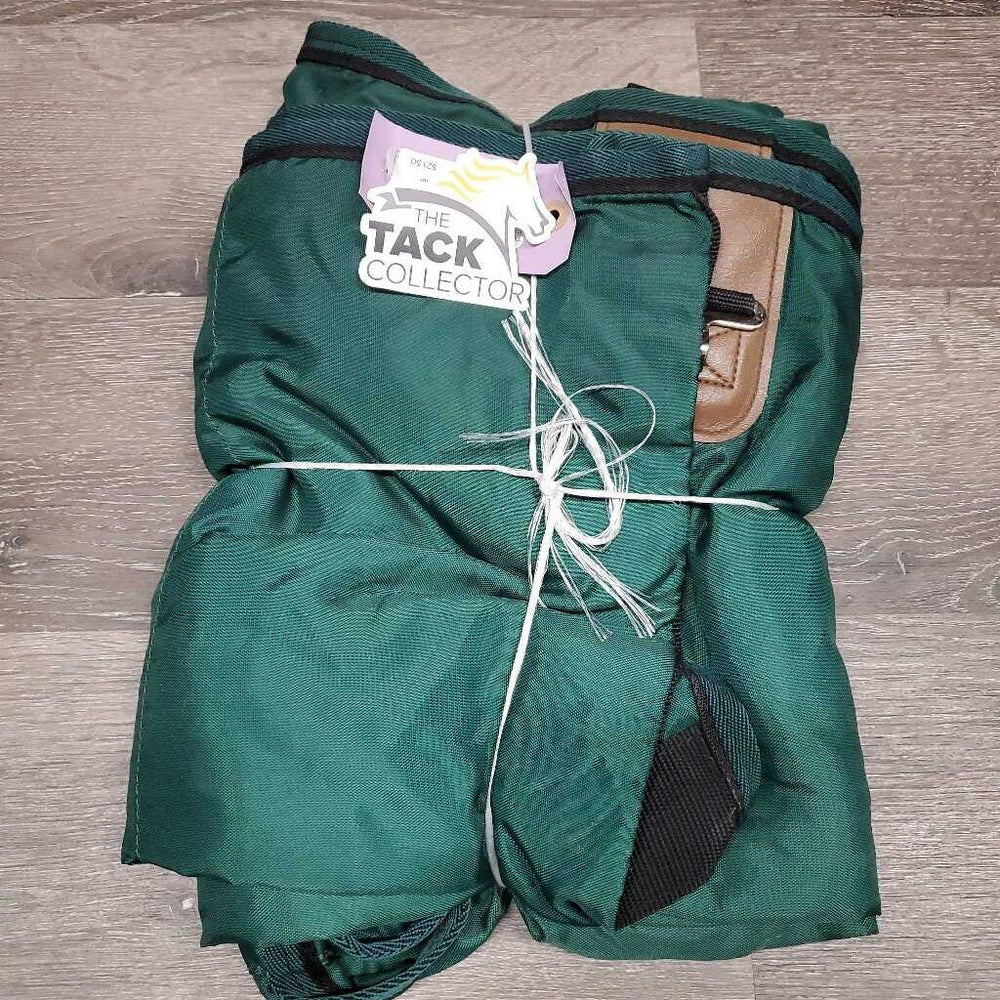 Closed Front Nylon Stable Sheet, 2 legs *gc, frayed/undone shoulder lining, shrunk, puckers, mnr hair, rubs, pills, cracked/torn leather