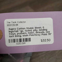 Cotton Stable Sheet, 0 legs/tail *gc, faded, pilly, binding frays, puckers, holes, threads, mnr torn lining, stain
