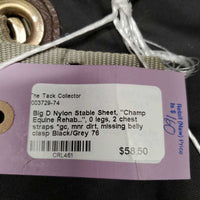 Nylon Stable Sheet, "Champ Equine Rehab...", 0 legs, 2 chest straps *gc, mnr dirt, missing belly clasp
