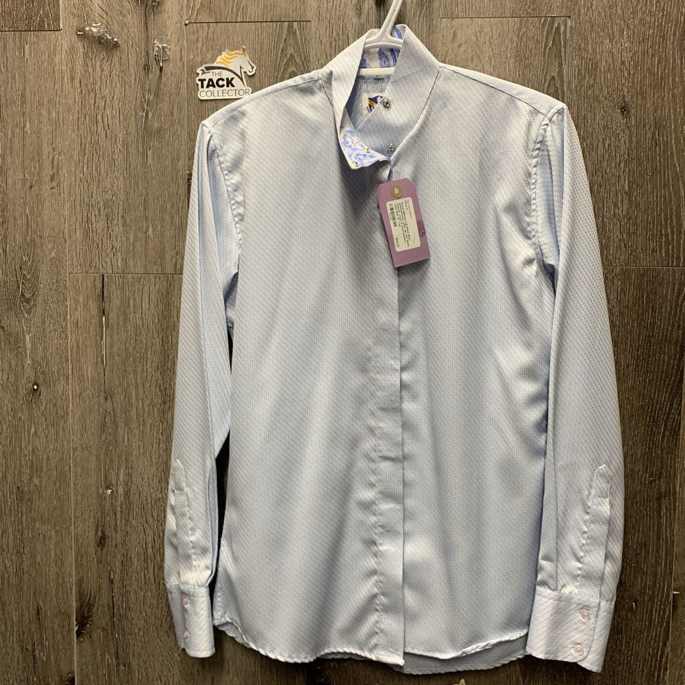 LS Show Shirt, attached snap collar *gc, mnr loose threads, snags & seam puckers, older